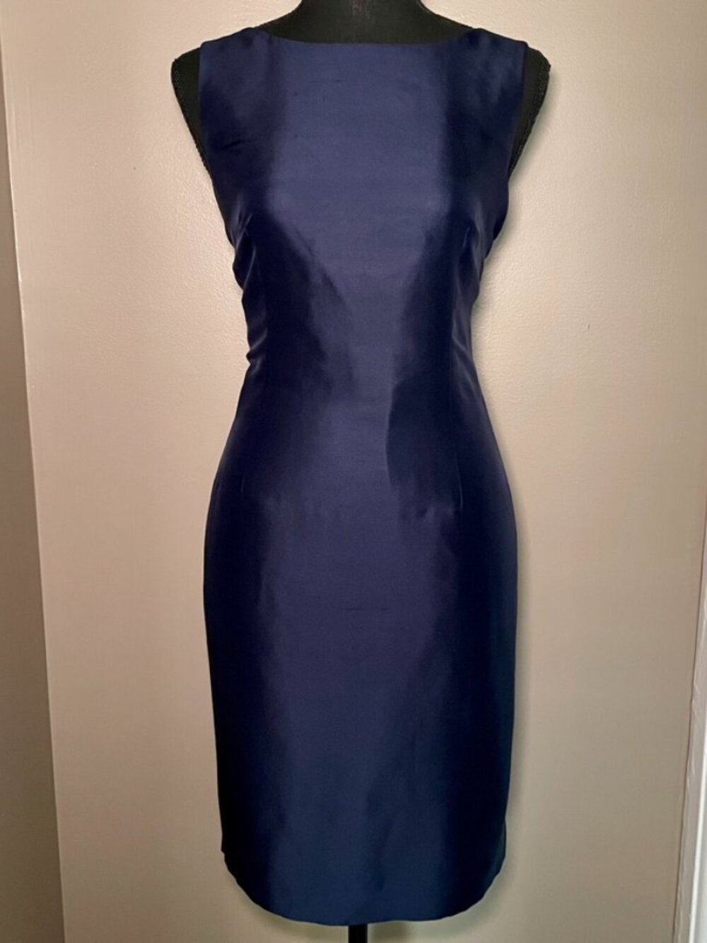 TALBOTS Vintage Petites Navy 100% Silk Minimalist Sheath Dress Size 6P